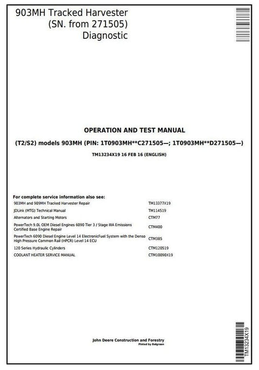 PDF John Deere 903MH Tracked Harvester Diagnostic & Test Service Manual TM13234X19