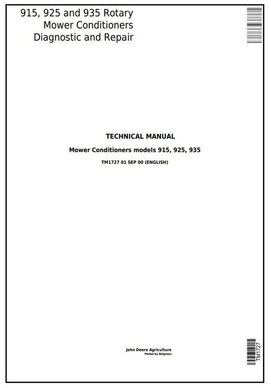 PDF John Deere 915, 925, 935 Rotary Mower Conditioner Service Manual TM1727