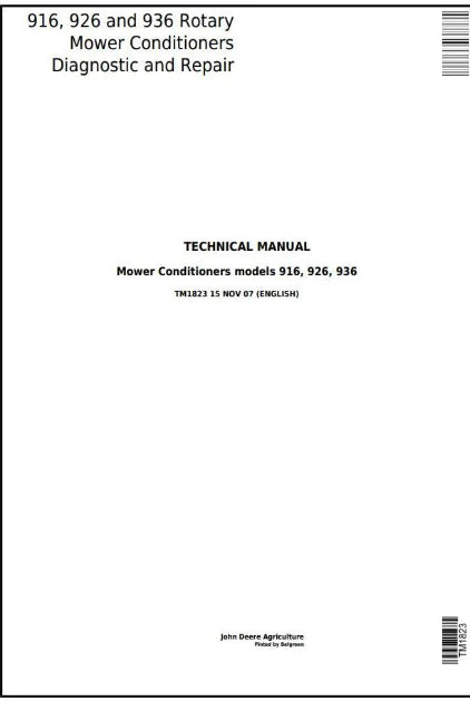 PDF John Deere 916, 926, 936 Rotary Mower-Conditioner Diagnostic and Test Service Manual TM1823