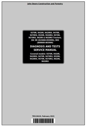 PDF John Deere 9370R, 9420R, 9470R, 9520R, 9570R 9620R(X) Tractor Diagnosis, Operation and Test Service Manual TM119419