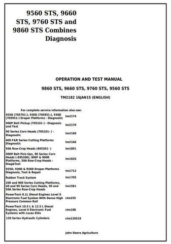 PDF John Deere 9560STS 9660STS 9760STS 9860STS Combine Diagnosis and Test Service Manual TM2182