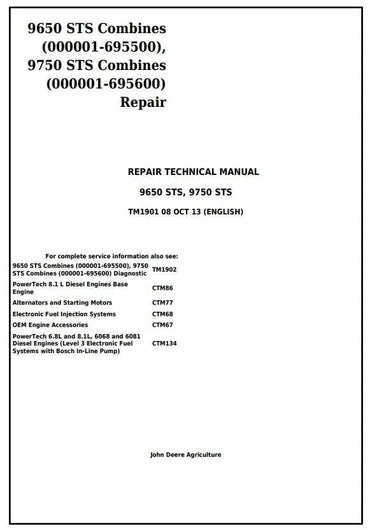 PDF John Deere 9650 STS 9750 STS Combine Service Manual TM1901