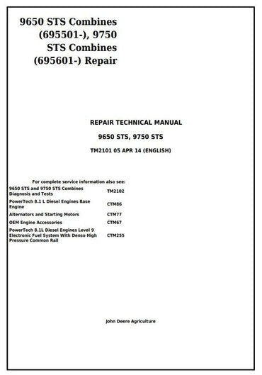 PDF John Deere 9650 STS Combine Service Manual TM2101