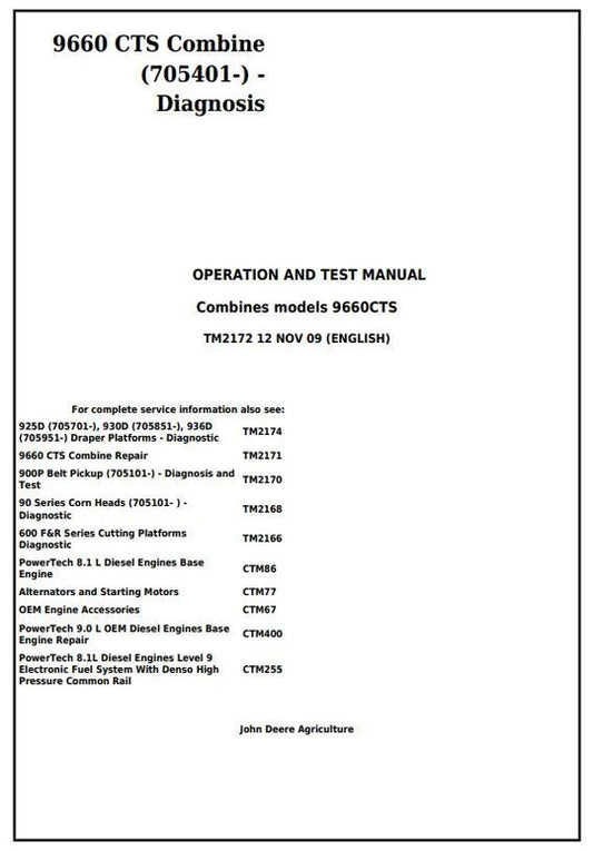 PDF John Deere 9660 CTS Combine Diagnostic and Test Service Manual TM2172 