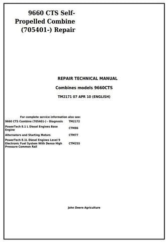 PDF John Deere 9660 CTS Self-Propelled Combine Service Manual TM2171