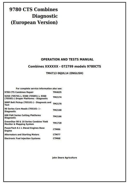 PDF John Deere 9780 CTS Combine Diagnosis and Test Service Manual TM4713