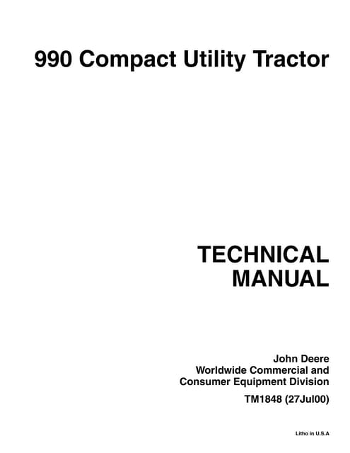 PDF John Deere 990 Compact Utility Tractor Service Technical Manual TM1848 