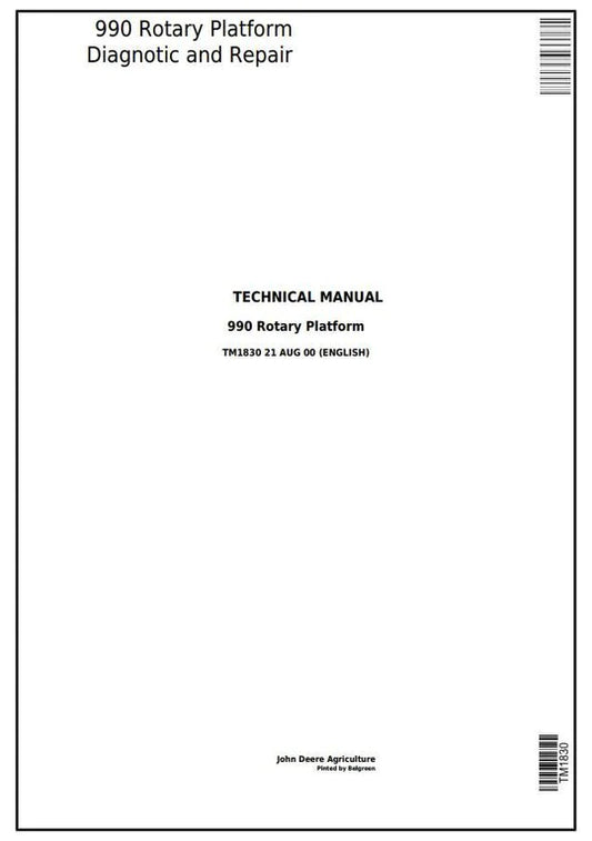PDF John Deere 990 Hay and Forage Rotary Platform Diagnostic Repair Manual TM1830