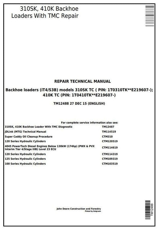 PDF John Deere Backhoe Loader 310SK TC 410K TC W.TMC (IT4/S3B) Service Repair Manual TM12488