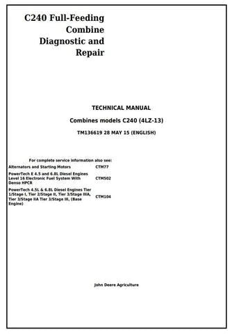 PDF John Deere C240 (4LZ-13) Full-Feeding Combine Diagnostic and Repair Technical Manual TM136619