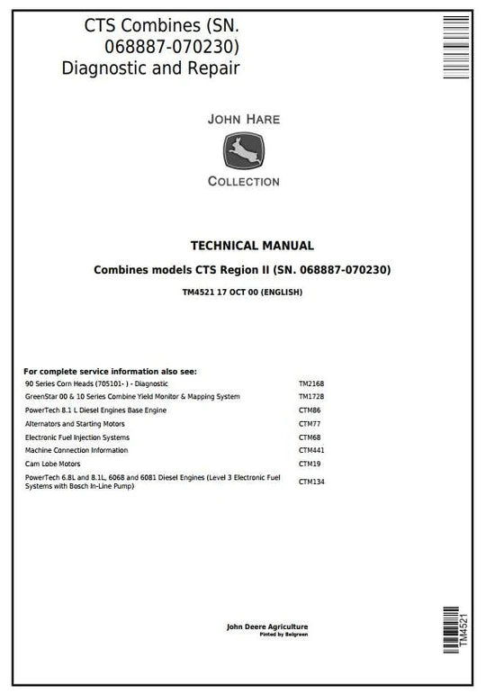 PDF John Deere CTS Combine (SN. 068887-070230) Diagnostic and Test Service Manual TM4521