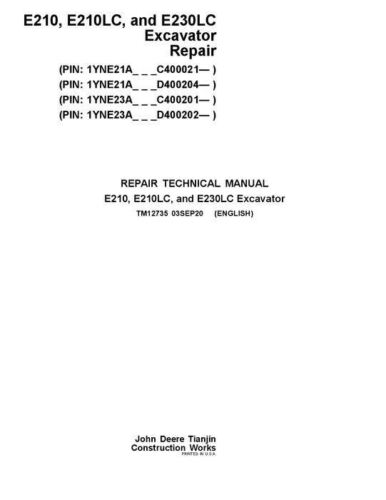 PDF John Deere E210, E210LC and E230LC (T2/S2) Excavator Service Manual TM12735