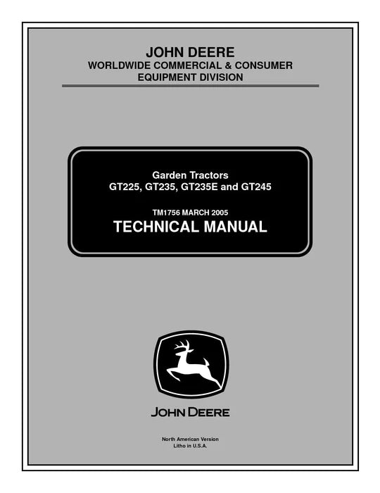 PDF John Deere GT235E GT245 Garden Lawn Tractor Workshop Service Manual TM1756 