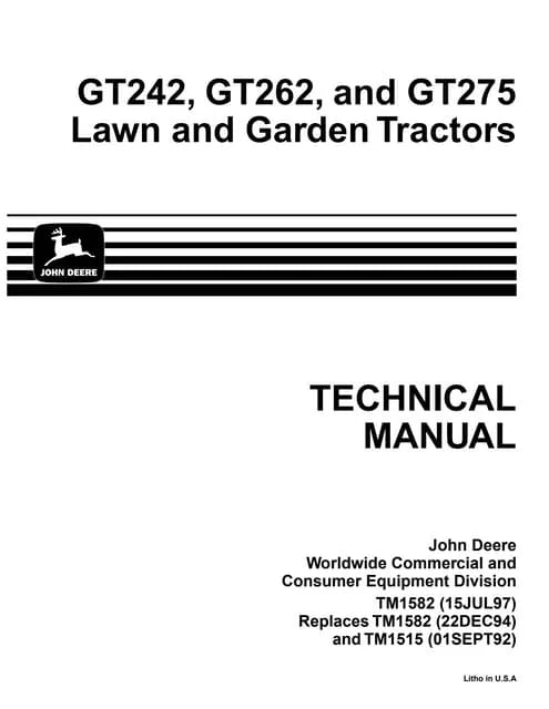 PDF John Deere GT242 GT262 GT275 Lawn Mower Service Manual TM1582