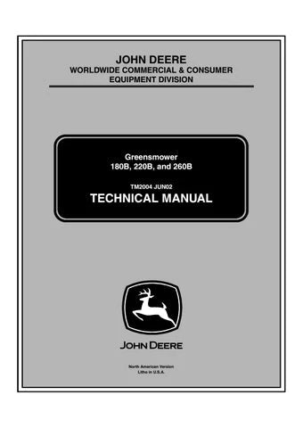 PDF John Deere Greens mowers Model 180B 220B 260B Repair Service Manual TM2004
