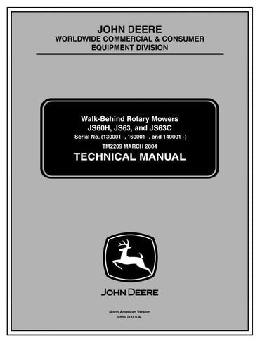 PDF John Deere JS63 JS63C S60H Walk-Behind Rotary Mower Service Manual TM2209