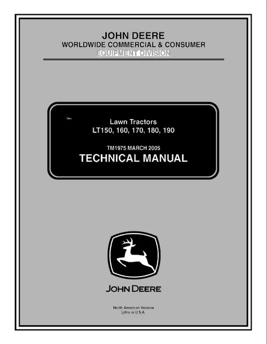 PDF John Deere LT150 LT160 LT170 LT180 Lawn Garden Tractor Workshop Service Manual TM1975 