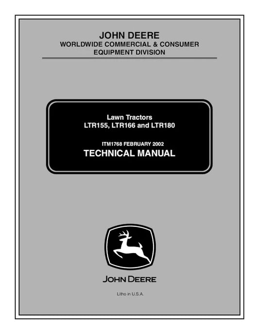 PDF John Deere LTR155 LTR166 LTR180 Lawn Tractor Diagnostic and Test Service Technical Manual TM1768