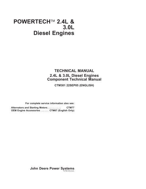 PDF John Deere PowerTech 2.4L 3.0L Diesel Engine Repair Service Manual CTM301