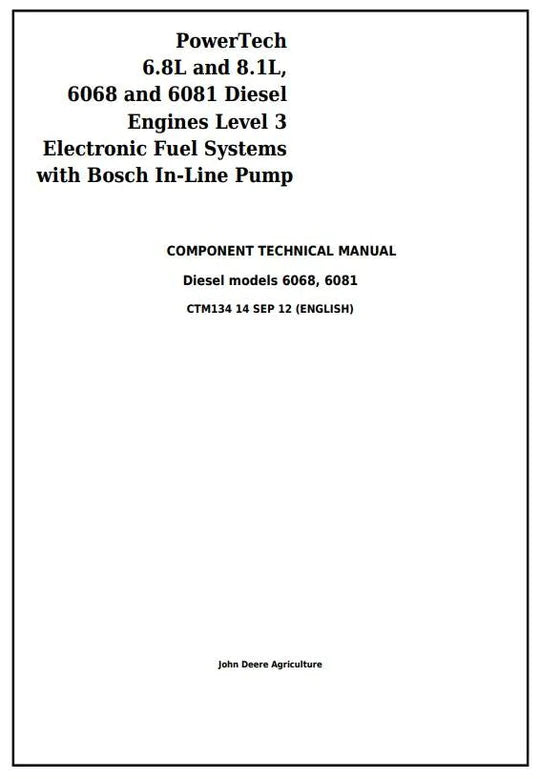 PDF John Deere PowerTech 6068 & 6081 Diesel Engines Lev.3 Fuel Systems w.Bosch In-Line Pump Service Manual CTM134