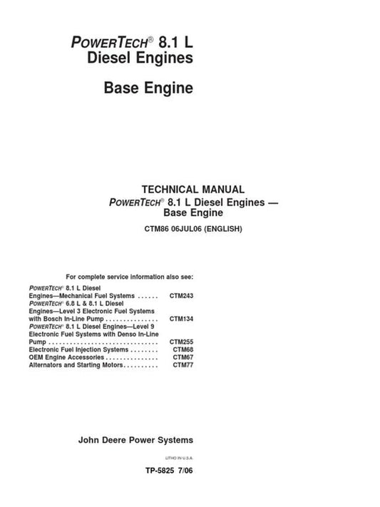 PDF John Deere PowerTech 6081 8.1L Base Diesel Engine Component Service Manual CTM86