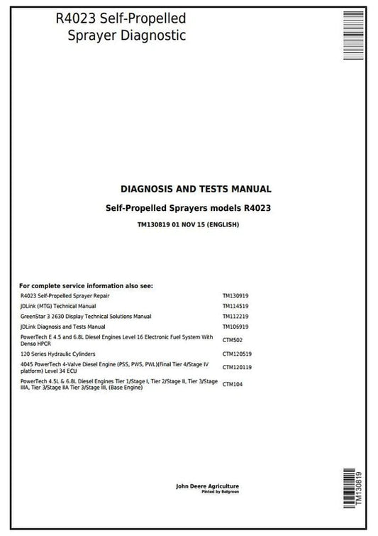 PDF John Deere R4023 Self-Propelled Sprayer Diagnostic and Test Service Manual TM130819