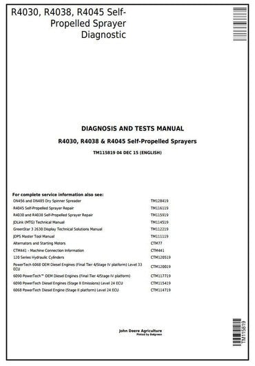 PDF John Deere R4030 R4038 R4045 Self-Propelled Sprayer Diagnostic and Test Service Manual TM115819