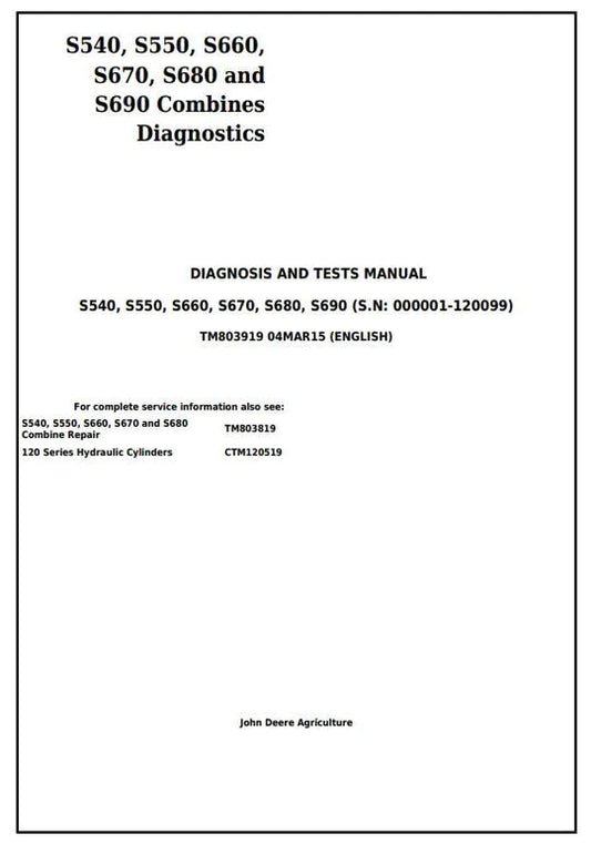 PDF John Deere S540 S550 S660 S670 S680 S690 Combine Diagnostic and Test Service Manual TM803919