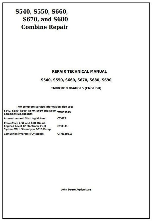 PDF John Deere S540 S550 S660 S670 S680 S690 Combine Repair Service Manual TM803819