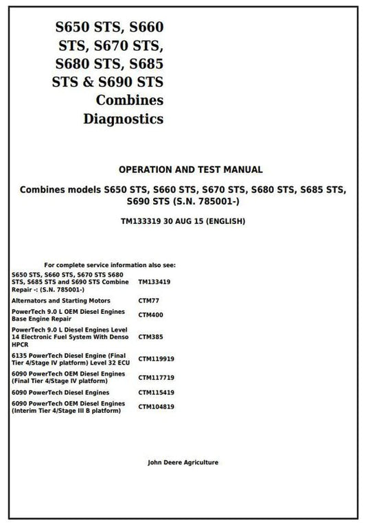 PDF John Deere S650 S660 S670 S680 S685 S690 STS Combine Diagnostic and Test Service Manual TM133319