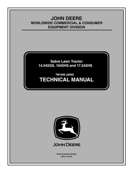 PDF John Deere Sabre 14.542GS 1642HS 17.542HS Lawn Tractor Workshop Service Manual TM1948