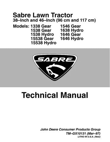 PDF John Deere Sabre 38 & 46 inch 1338 1538 15538 1546 1638 1646 Lawn Tractor Service Manual TMGX10131