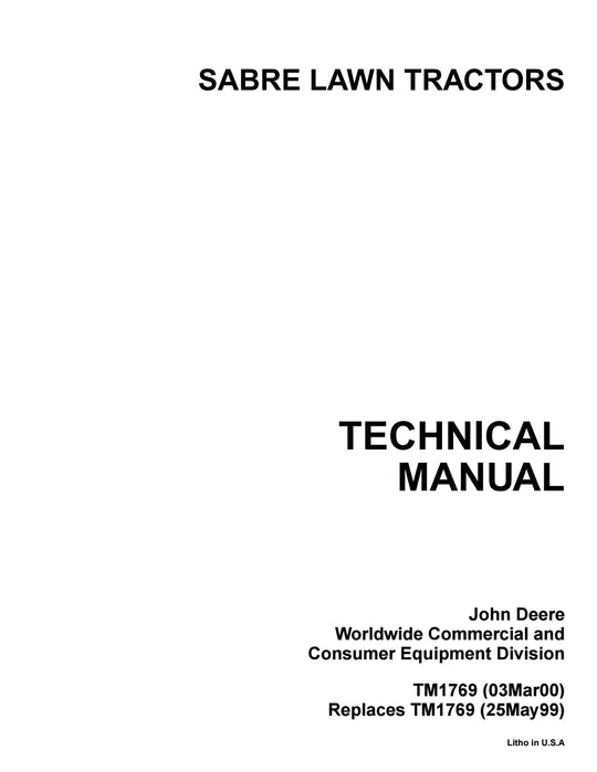 PDF John Deere Sabre Lawn Tractor Mower Repair Service Manual TM1769