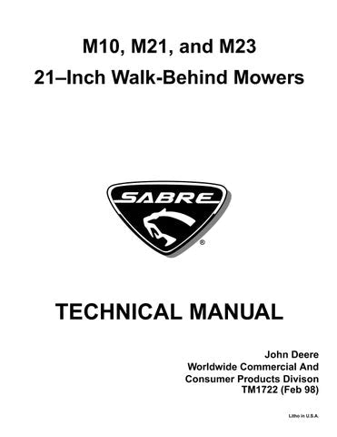 PDF John Deere Sabre M10 M21 M23 Walk-Behind Mower Service Manual TM1722