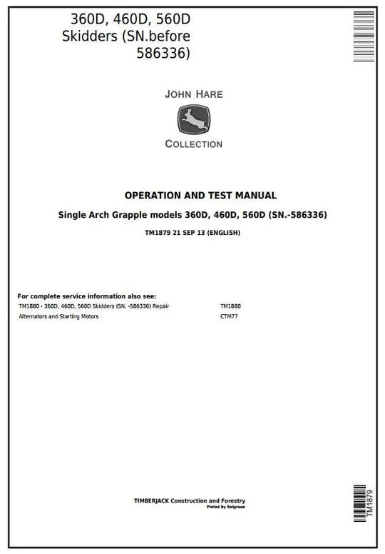 PDF John Deere Timberjack 360D, 460D, 560D Single Arch Grapple Skidder Diagnostic and Test Service Manual TM1879