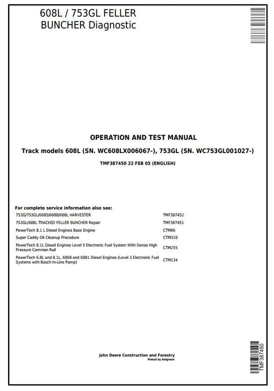 PDF John Deere Timberjack 608L, 753GL Tracked Feller Buncher Diagnostic and Test Service Manual TMF387450