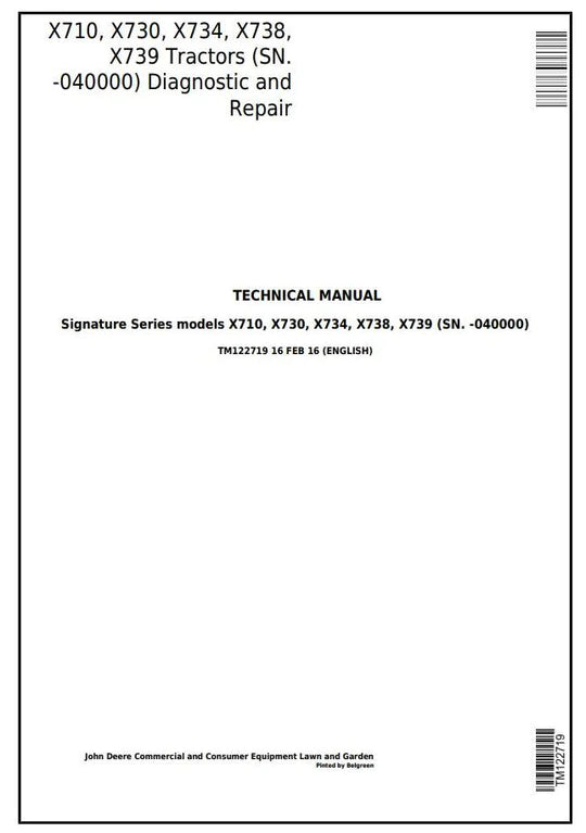 PDF John Deere X710 X730 X734 X738 X739 Signature Series Tractor Service Manual TM122719