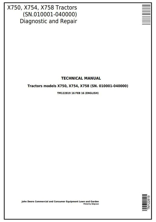 PDF John Deere X750 X754 X758 Signature Series Tractor Service Manual TM122819