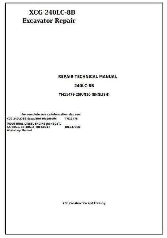 PDF John Deere XCG 240LC-8B Excavator Service Manual TM11479