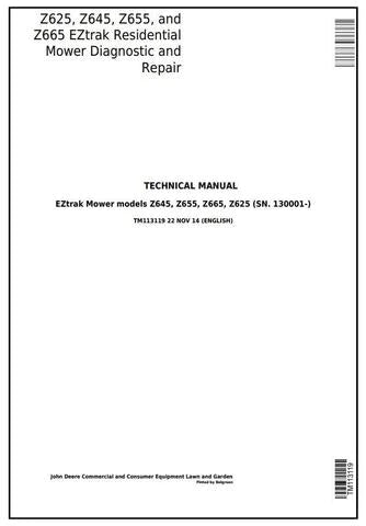 PDF John Deere Z625 Z645 Z655 Z665 Mower Diagnostic Service Manual TM113119