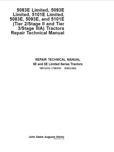 PDF John Deere 5083E 5093E 5101E Tractor Repair Service Manual TM112519