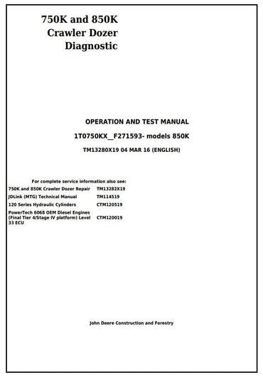 PDF John Deere 750K and 850K Crawler Dozer Diagnostic and Test Service ManuaL TM13280X19