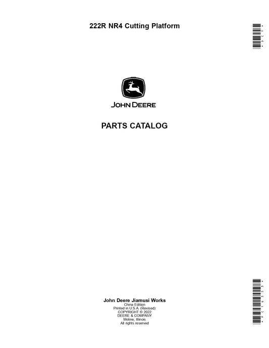 JOHN DEERE 222R NR4 CUTTING PLATFORM PARTS MANUAL PC16353 INSTANT DOWNLOAD