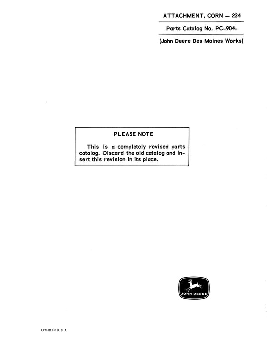 JOHN DEERE 234 CORN ATTACHEMENT PARTS MANUAL PC904 INSTANT DOWNLOAD