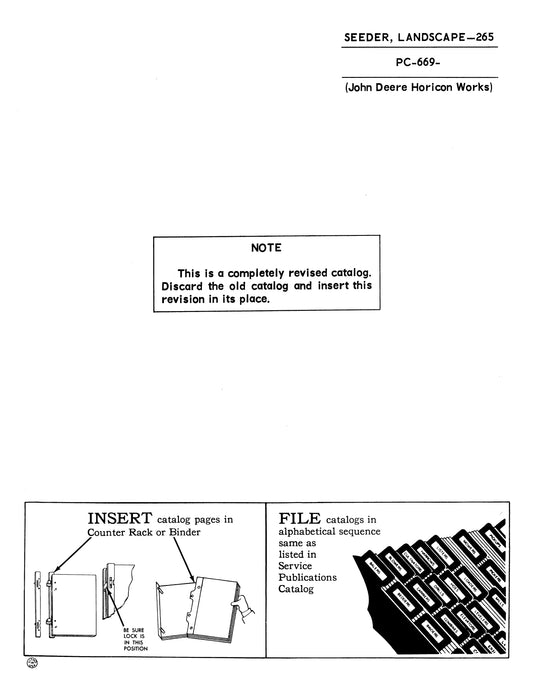 JOHN DEERE 265 LANDSCAPE SEEDER PARTS MANUAL PC669 INSTANT DOWNLOAD