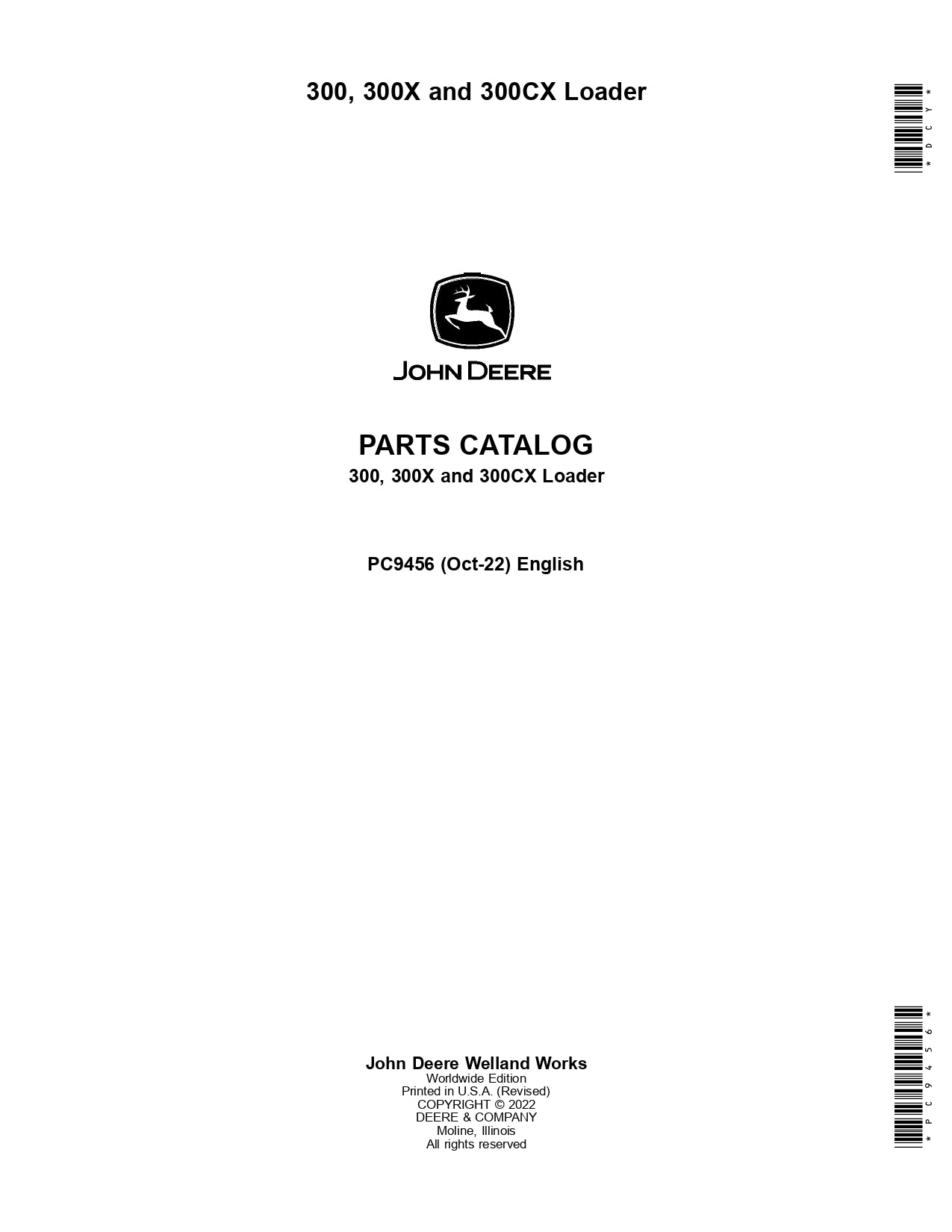 JOHN DEERE 300 300X 300CX LOADER PARTS MANUAL PC9456 INSTANT DOWNLOAD