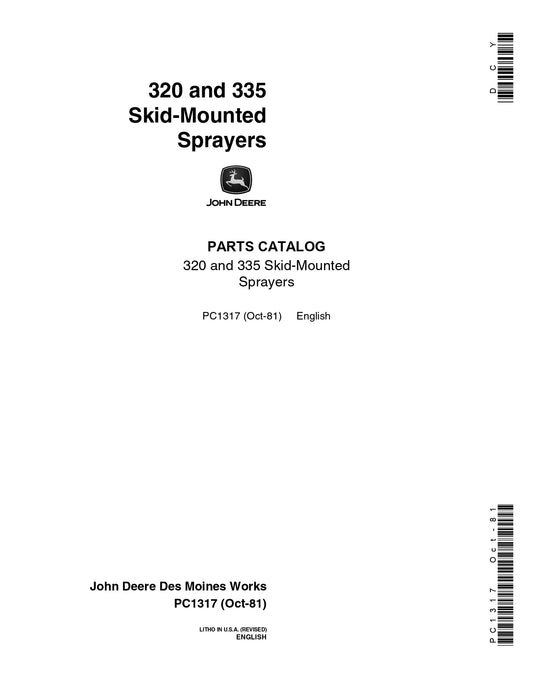 John Deere 320 335 Skid-mounted Sprayer Parts Manual PC1317 Instant Download