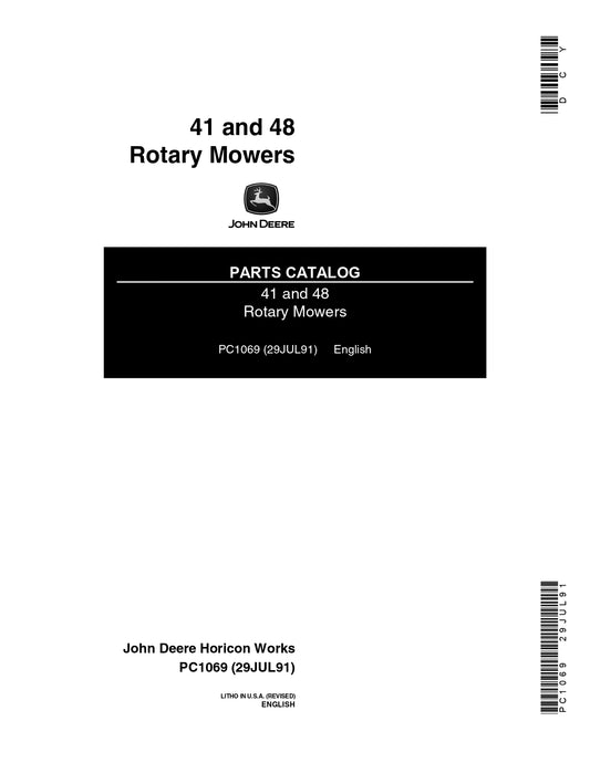 JOHN DEERE 41 48 ROTARY MOWER PARTS MANUAL PC1069 INSTANT DOWNLOAD