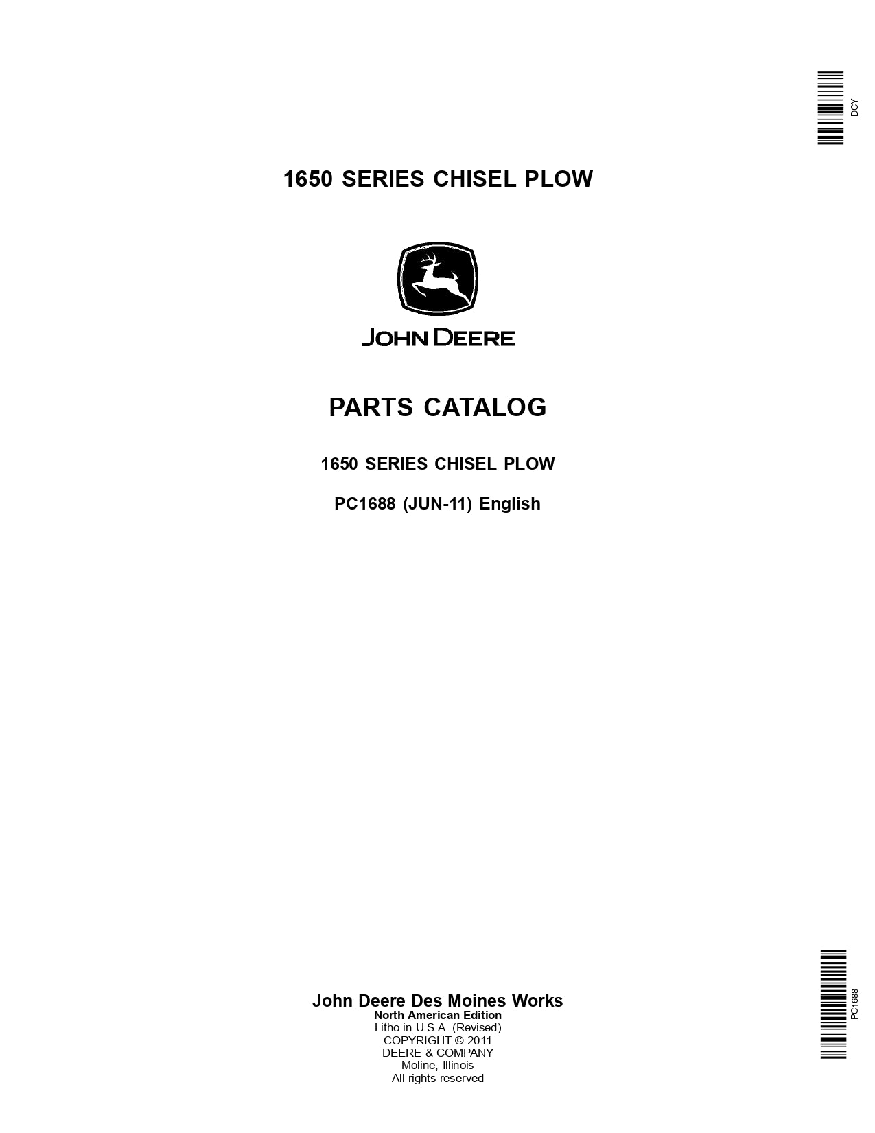 John Deere 1650 Series Drawn Chisel Plows Parts Manual PC1688 Instant Download