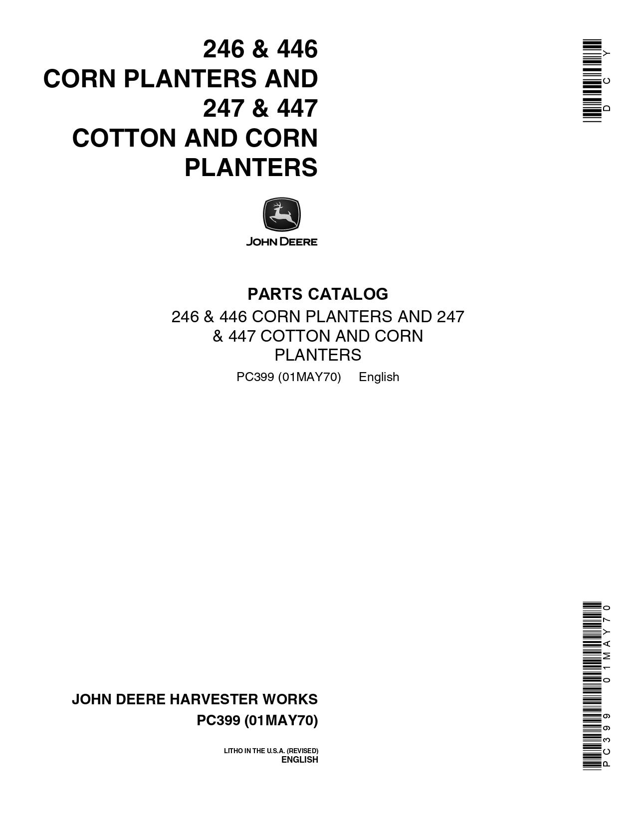 JOHN DEERE 246 & 446 CORN PLANTER AND 247 & 447 COTTON AND CORN PLANTER PARTS MANUAL PC399 INSTANT DOWNLOAD